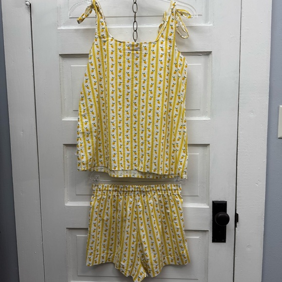 Tie Strap Pajama Short Set Show Me Your Mumu Womens Small Limoncello - Picture 7 of 13